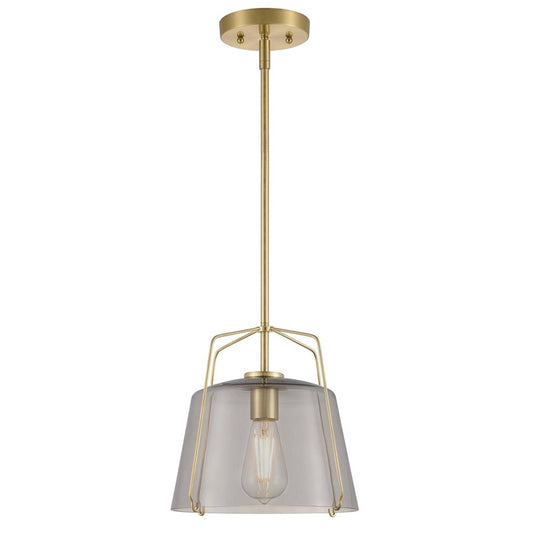 Westinghouse Hallein 10in 1-Light Pendant | Transitional Champagne Brass and Smoke Grey Glass | Kitchen Island & Dining Room | Model 6125100