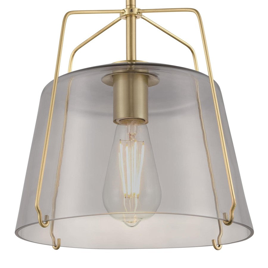 Westinghouse Hallein 10in 1-Light Pendant | Transitional Champagne Brass and Smoke Grey Glass | Kitchen Island & Dining Room | Model 6125100