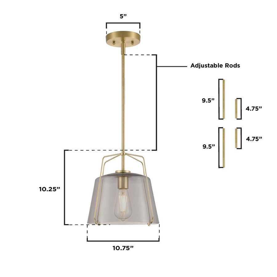 Westinghouse Hallein 10in 1-Light Pendant | Transitional Champagne Brass and Smoke Grey Glass | Kitchen Island & Dining Room | Model 6125100