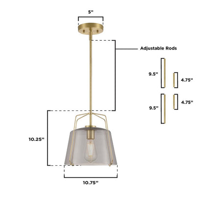 Westinghouse Hallein 10in 1-Light Pendant | Transitional Champagne Brass and Smoke Grey Glass | Kitchen Island & Dining Room | Model 6125100
