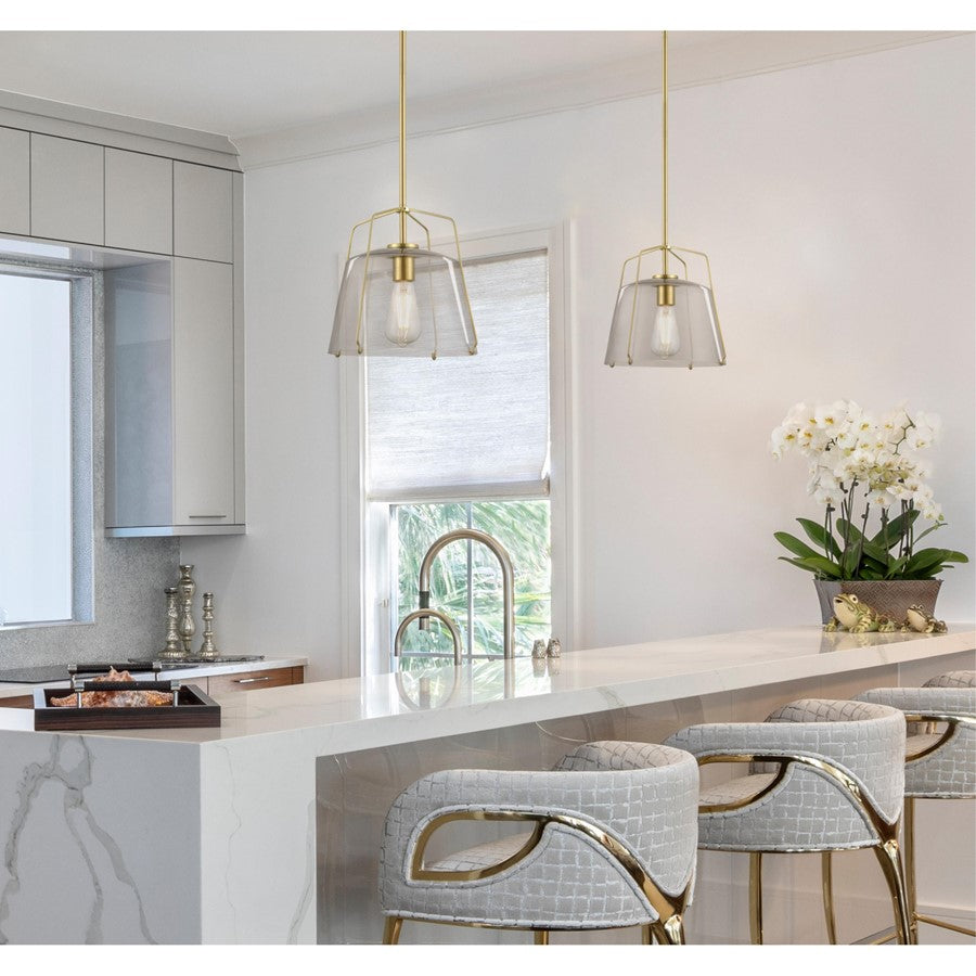 Westinghouse Hallein 10in 1-Light Pendant | Transitional Champagne Brass and Smoke Grey Glass | Kitchen Island & Dining Room | Model 6125100