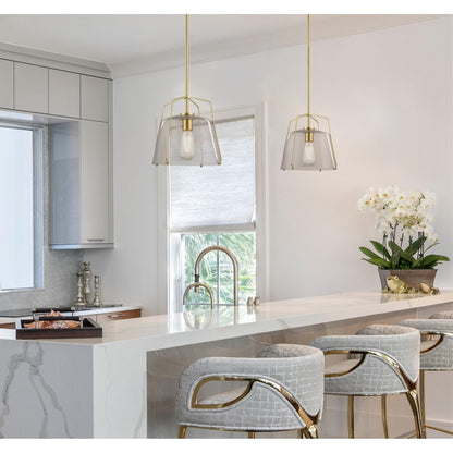 Westinghouse Hallein 10in 1-Light Pendant | Transitional Champagne Brass and Smoke Grey Glass | Kitchen Island & Dining Room | Model 6125100