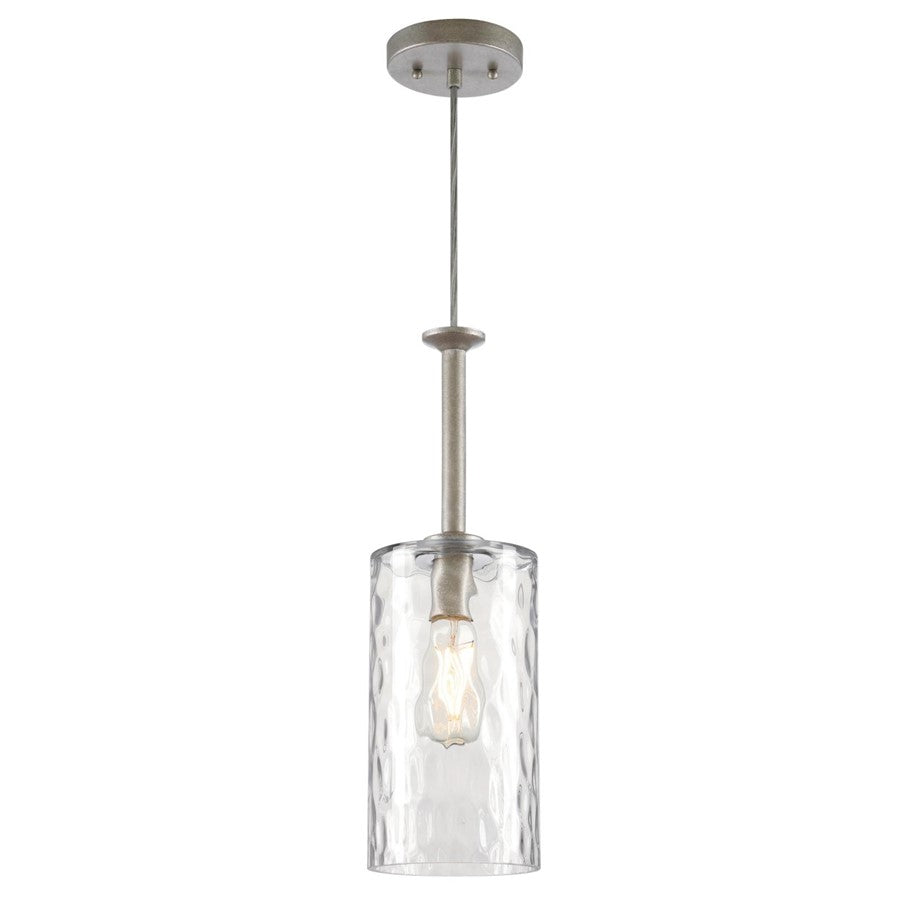 Westinghouse Hernando 6in 1-Light Mini Pendant | Industrial Steel and Clear Hammered Glass | Kitchen Island & Entryway | 6 x 6 x 19 in | Model 6125200