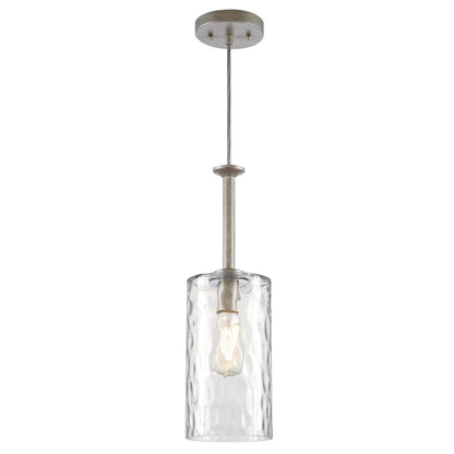 Westinghouse Hernando 6in 1-Light Mini Pendant | Industrial Steel and Clear Hammered Glass | Kitchen Island & Entryway | 6 x 6 x 19 in | Model 6125200