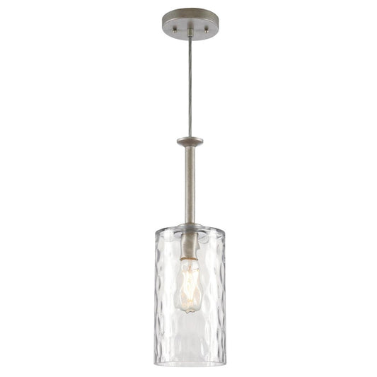 Westinghouse Hernando 6in 1-Light Mini Pendant | Industrial Steel and Clear Hammered Glass | Kitchen Island & Entryway | 6 x 6 x 19 in | Model 6125200