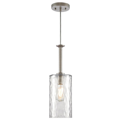 Westinghouse Hernando 6in 1-Light Mini Pendant | Industrial Steel and Clear Hammered Glass | Kitchen Island & Entryway | 6 x 6 x 19 in | Model 6125200