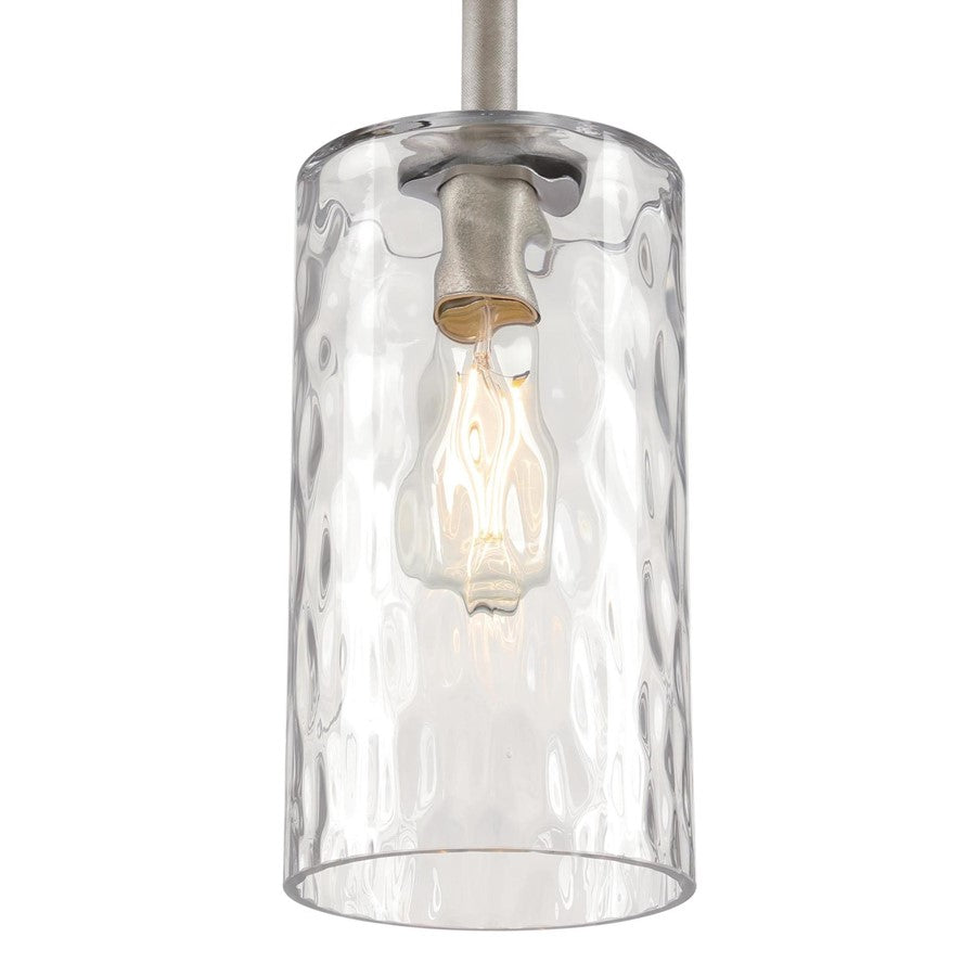 Westinghouse Hernando 6in 1-Light Mini Pendant | Industrial Steel and Clear Hammered Glass | Kitchen Island & Entryway | 6 x 6 x 19 in | Model 6125200