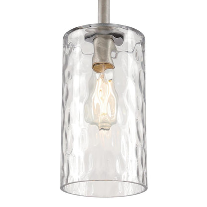Westinghouse Hernando 6in 1-Light Mini Pendant | Industrial Steel and Clear Hammered Glass | Kitchen Island & Entryway | 6 x 6 x 19 in | Model 6125200