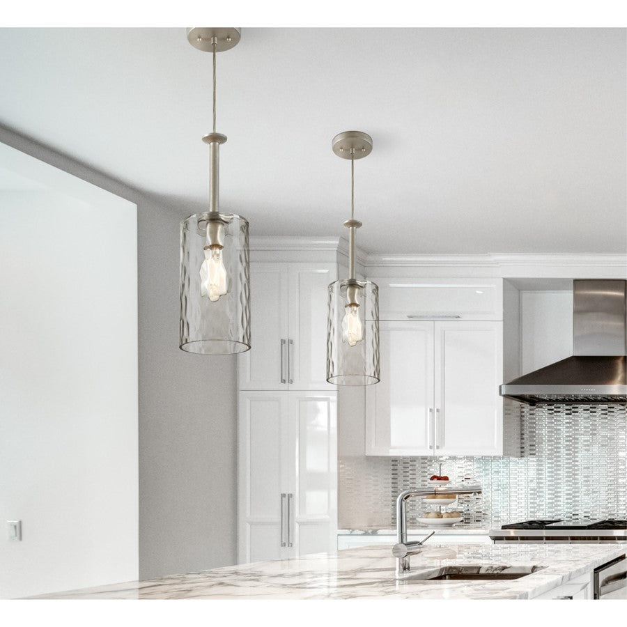 Westinghouse Hernando 6in 1-Light Mini Pendant | Industrial Steel and Clear Hammered Glass | Kitchen Island & Entryway | 6 x 6 x 19 in | Model 6125200