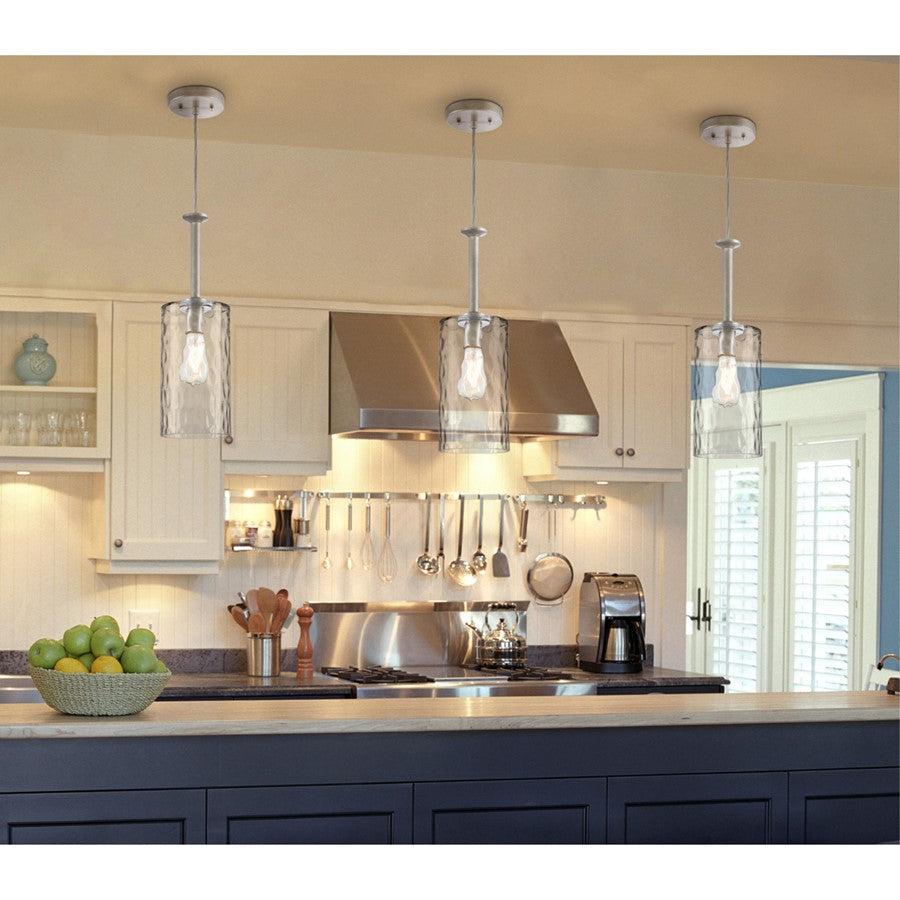 Westinghouse Hernando 6in 1-Light Mini Pendant | Industrial Steel and Clear Hammered Glass | Kitchen Island & Entryway | 6 x 6 x 19 in | Model 6125200