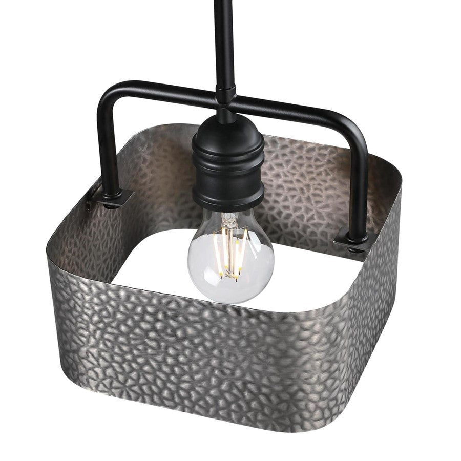 Westinghouse Bexar 8in 1-Light Mini Pendant | Rustic Matte Black and Dark Pewter Metal Shade | Kitchen Island & Dining Room | Model 6125600