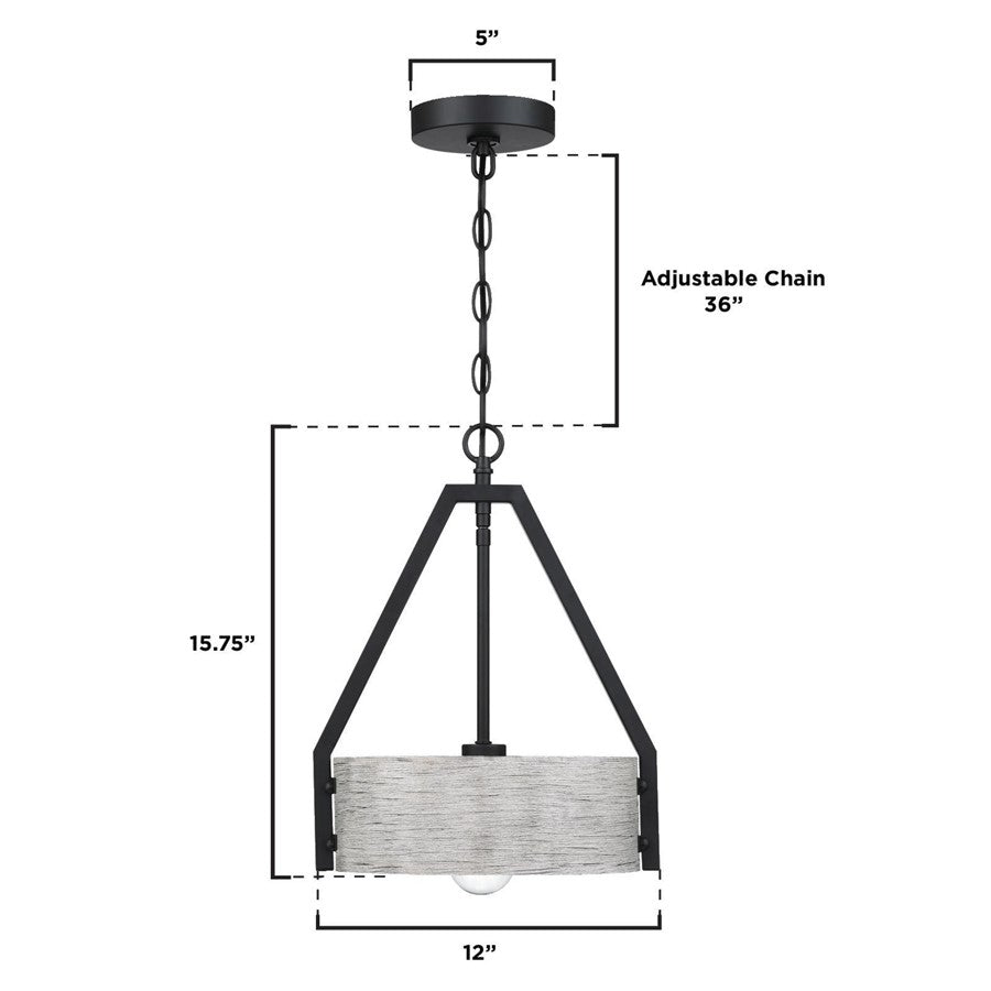 Westinghouse Callowhill 12in 1-Light Pendant | Rustic Matte Black and Antique Ash Metal | Kitchen Island & Dining Room | Model 6125800