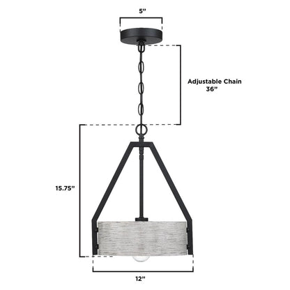 Westinghouse Callowhill 12in 1-Light Pendant | Rustic Matte Black and Antique Ash Metal | Kitchen Island & Dining Room | Model 6125800