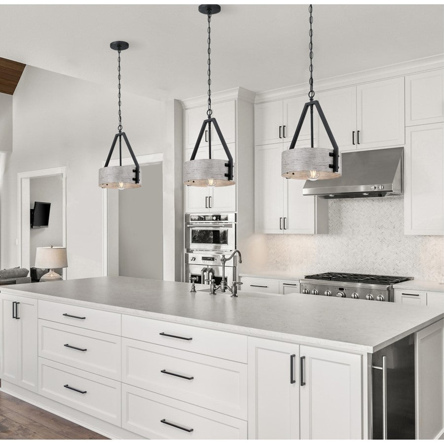 Westinghouse Callowhill 12in 1-Light Pendant | Rustic Matte Black and Antique Ash Metal | Kitchen Island & Dining Room | Model 6125800
