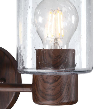 Westinghouse Sylvestre 15in 3-Light Vanity Light | Transitional Walnut and Clear Seeded Glass | Bathroom & Powder Room | 15 x 6 x 8 in | Model 6126500