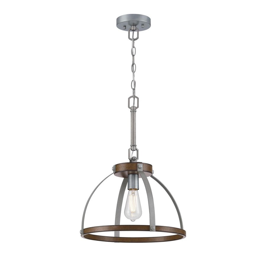 Westinghouse Oak Lane 15in 1-Light Pendant | Vintage Barnwood and Galvanized Steel Cage | Kitchen Island & Dining Room | Model 6127500