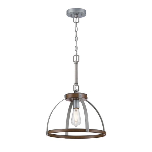 Westinghouse Oak Lane 15in 1-Light Pendant | Vintage Barnwood and Galvanized Steel Cage | Kitchen Island & Dining Room | Model 6127500