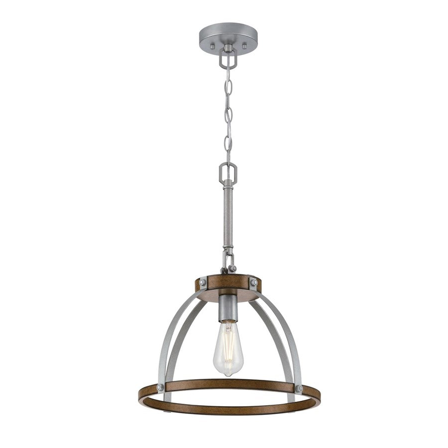 Westinghouse Oak Lane 15in 1-Light Pendant | Vintage Barnwood and Galvanized Steel Cage | Kitchen Island & Dining Room | Model 6127500