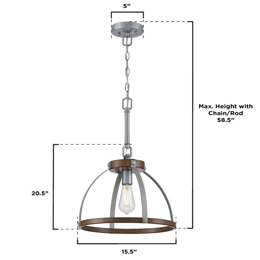 Westinghouse Oak Lane 15in 1-Light Pendant | Vintage Barnwood and Galvanized Steel Cage | Kitchen Island & Dining Room | Model 6127500