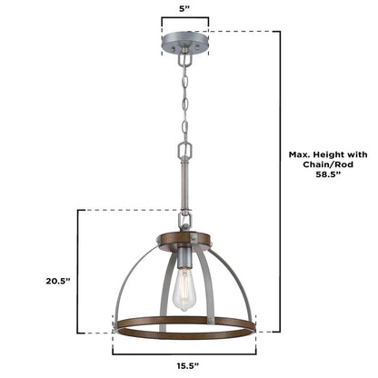 Westinghouse Oak Lane 15in 1-Light Pendant | Vintage Barnwood and Galvanized Steel Cage | Kitchen Island & Dining Room | Model 6127500