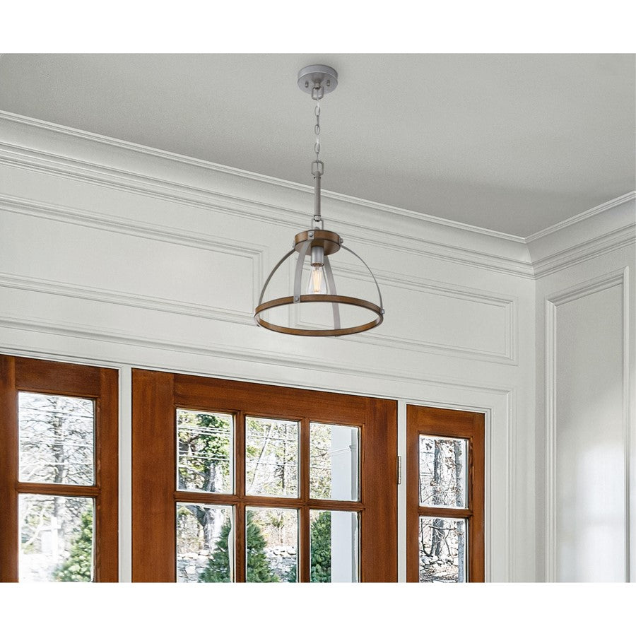 Westinghouse Oak Lane 15in 1-Light Pendant | Vintage Barnwood and Galvanized Steel Cage | Kitchen Island & Dining Room | Model 6127500