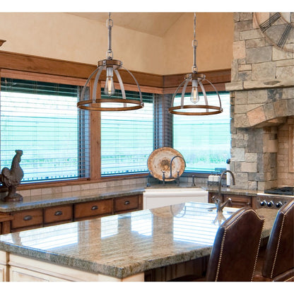 Westinghouse Oak Lane 15in 1-Light Pendant | Vintage Barnwood and Galvanized Steel Cage | Kitchen Island & Dining Room | Model 6127500