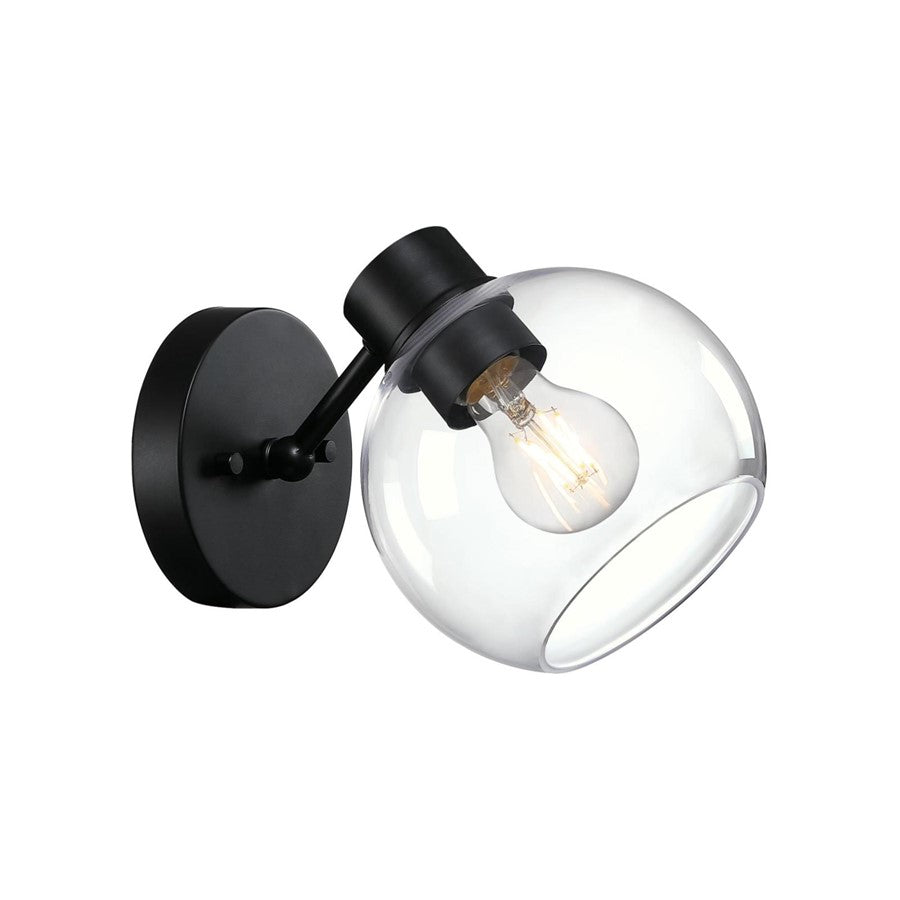Westinghouse Hyson 1-Light Wall Sconce | Transitional Matte Black and Clear Glass | Bathroom & Hallway Accent | 7.25 in H | Model 6127800