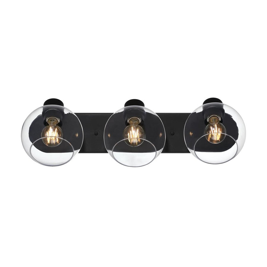Westinghouse Hyson 3-Light Vanity Light | Transitional Matte Black and Clear Glass | Bathroom Vanity | 24 in W | Model 6127900