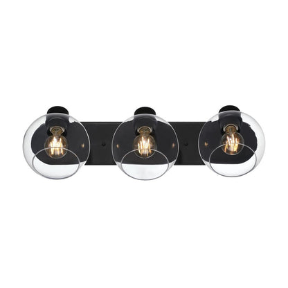 Westinghouse Hyson 3-Light Vanity Light | Transitional Matte Black and Clear Glass | Bathroom Vanity | 24 in W | Model 6127900