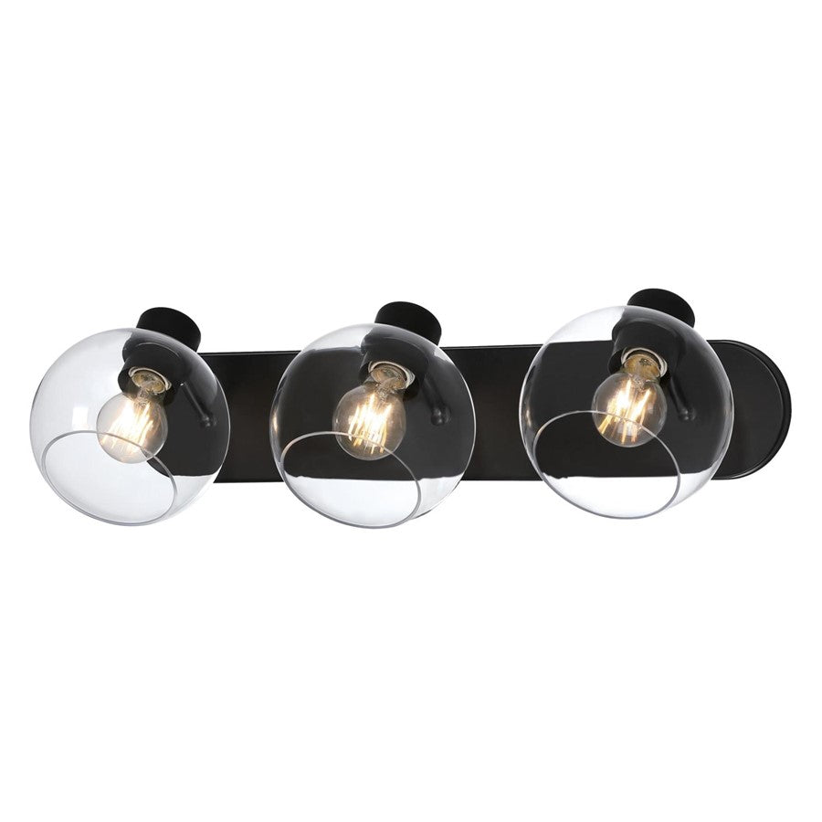Westinghouse Hyson 3-Light Vanity Light | Transitional Matte Black and Clear Glass | Bathroom Vanity | 24 in W | Model 6127900