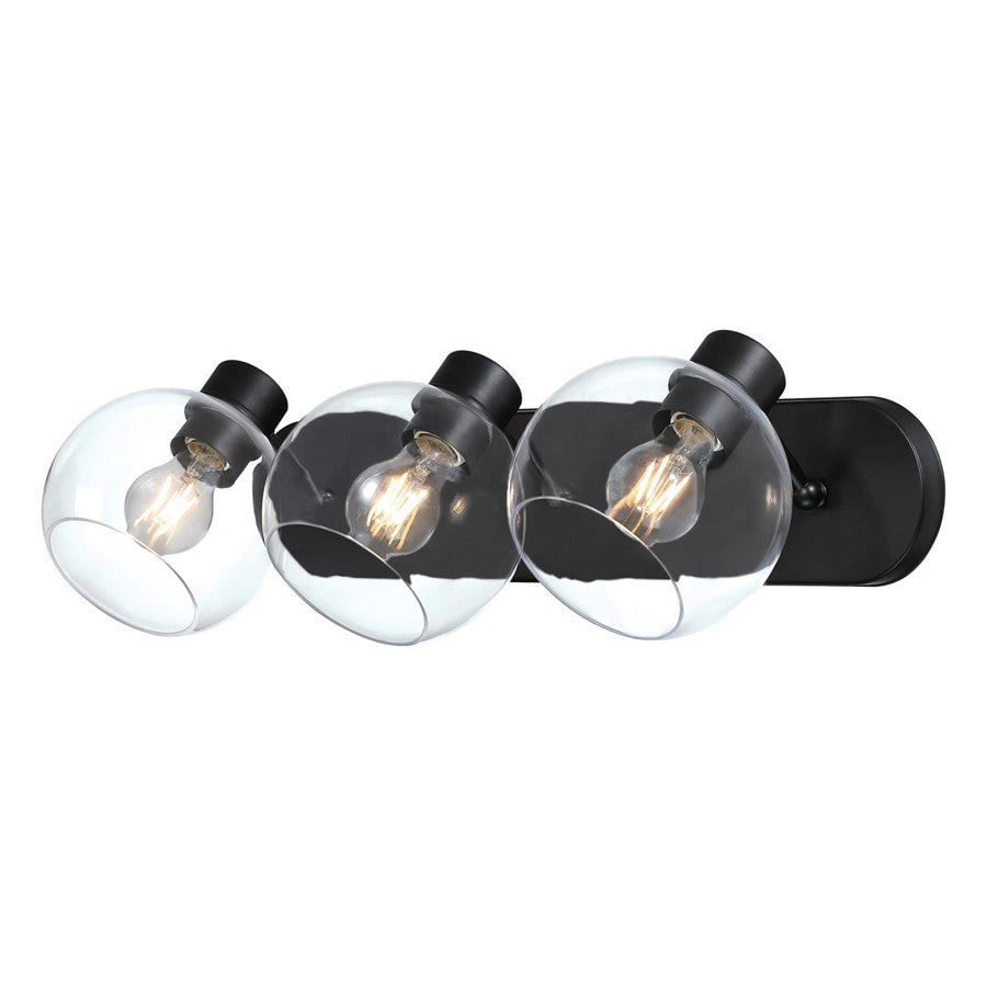 Westinghouse Hyson 3-Light Vanity Light | Transitional Matte Black and Clear Glass | Bathroom Vanity | 24 in W | Model 6127900