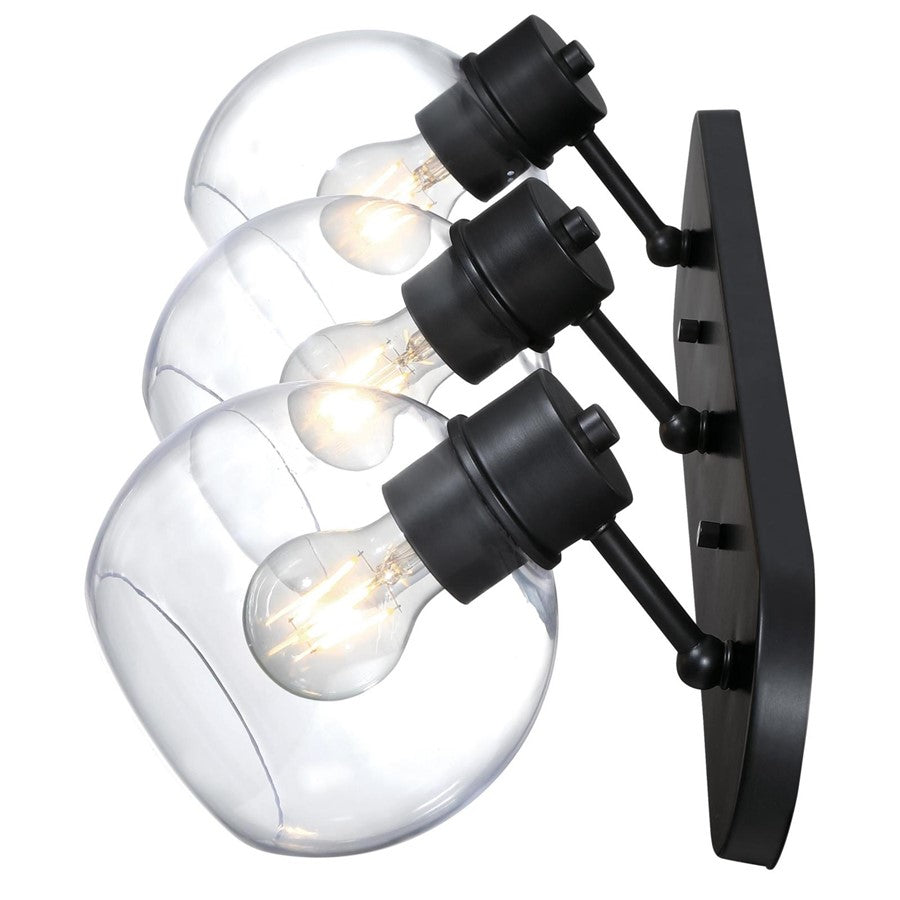Westinghouse Hyson 3-Light Vanity Light | Transitional Matte Black and Clear Glass | Bathroom Vanity | 24 in W | Model 6127900
