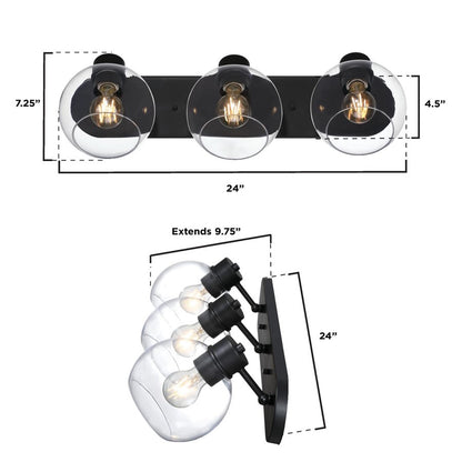 Westinghouse Hyson 3-Light Vanity Light | Transitional Matte Black and Clear Glass | Bathroom Vanity | 24 in W | Model 6127900