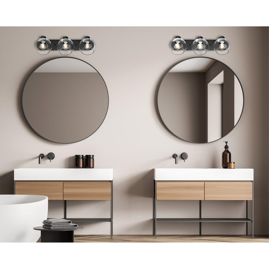 Westinghouse Hyson 3-Light Vanity Light | Transitional Matte Black and Clear Glass | Bathroom Vanity | 24 in W | Model 6127900