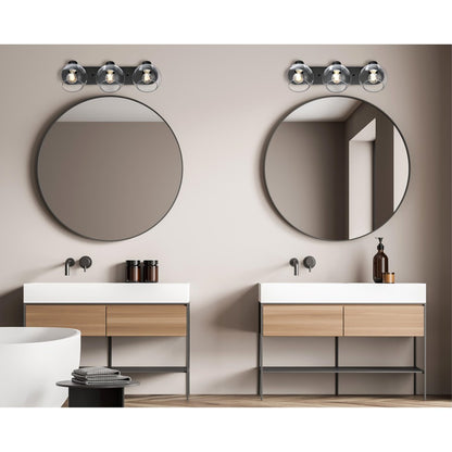 Westinghouse Hyson 3-Light Vanity Light | Transitional Matte Black and Clear Glass | Bathroom Vanity | 24 in W | Model 6127900