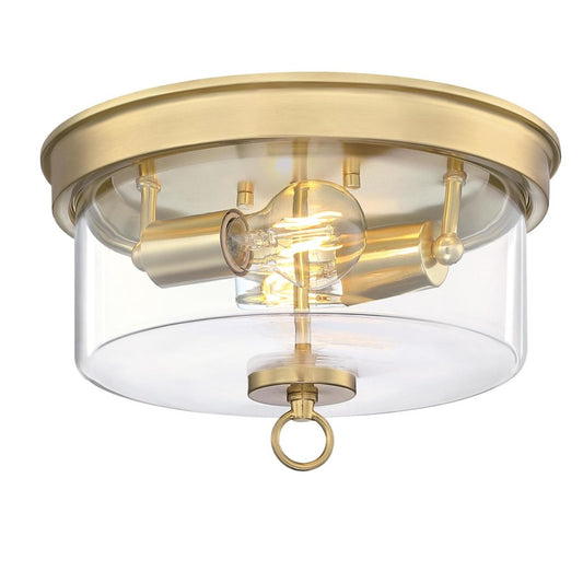 Westinghouse Lebanon 2-Light Flush Mount | Transitional Champagne Brass and Clear Glass | Bedroom & Hallway Ceiling Light | 12 in D | Model 6128600