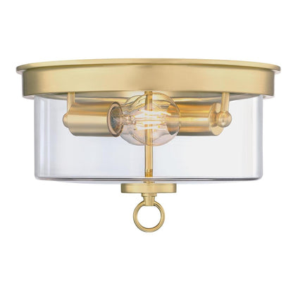 Westinghouse Lebanon 2-Light Flush Mount | Transitional Champagne Brass and Clear Glass | Bedroom & Hallway Ceiling Light | 12 in D | Model 6128600