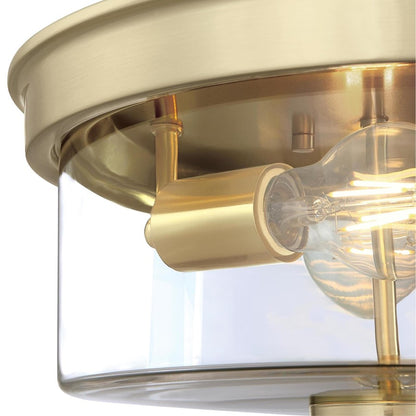 Westinghouse Lebanon 2-Light Flush Mount | Transitional Champagne Brass and Clear Glass | Bedroom & Hallway Ceiling Light | 12 in D | Model 6128600