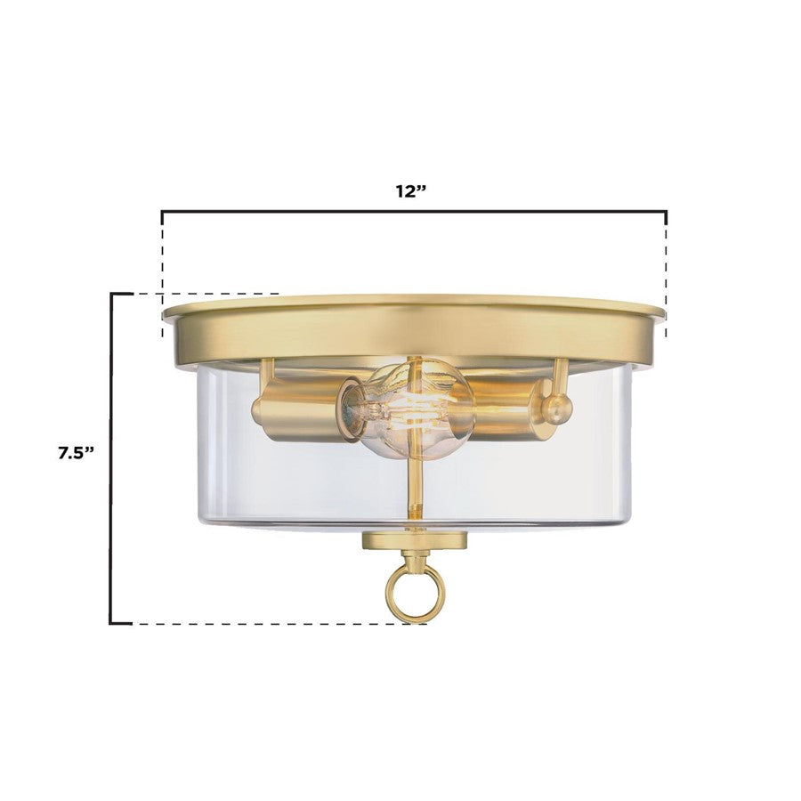 Westinghouse Lebanon 2-Light Flush Mount | Transitional Champagne Brass and Clear Glass | Bedroom & Hallway Ceiling Light | 12 in D | Model 6128600