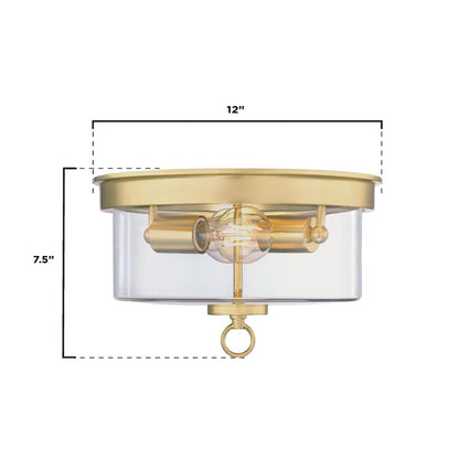 Westinghouse Lebanon 2-Light Flush Mount | Transitional Champagne Brass and Clear Glass | Bedroom & Hallway Ceiling Light | 12 in D | Model 6128600