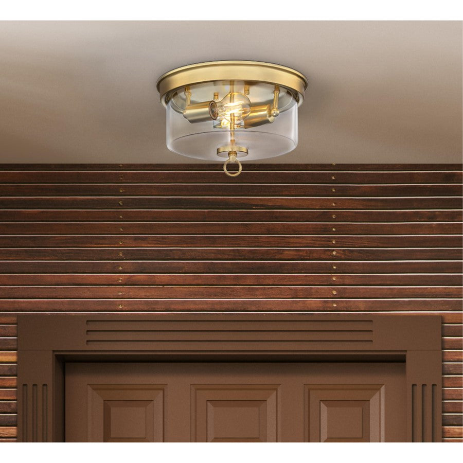 Westinghouse Lebanon 2-Light Flush Mount | Transitional Champagne Brass and Clear Glass | Bedroom & Hallway Ceiling Light | 12 in D | Model 6128600