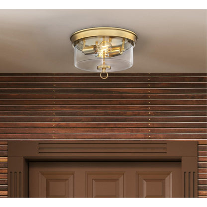 Westinghouse Lebanon 2-Light Flush Mount | Transitional Champagne Brass and Clear Glass | Bedroom & Hallway Ceiling Light | 12 in D | Model 6128600