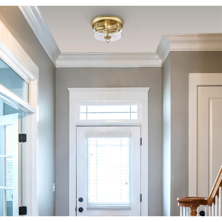 Westinghouse Lebanon 2-Light Flush Mount | Transitional Champagne Brass and Clear Glass | Bedroom & Hallway Ceiling Light | 12 in D | Model 6128600