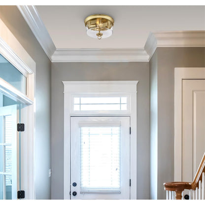 Westinghouse Lebanon 2-Light Flush Mount | Transitional Champagne Brass and Clear Glass | Bedroom & Hallway Ceiling Light | 12 in D | Model 6128600