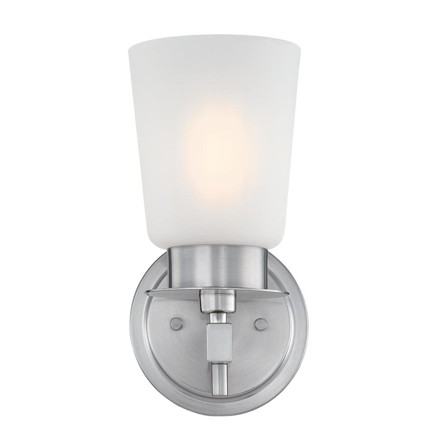 Westinghouse Reynaldo 1-Light Wall Sconce | Transitional Brushed Nickel and Frosted Glass | Bathroom & Hallway Accent | Model 6128900