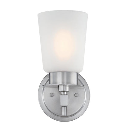 Westinghouse Reynaldo 1-Light Wall Sconce | Transitional Brushed Nickel and Frosted Glass | Bathroom & Hallway Accent | Model 6128900