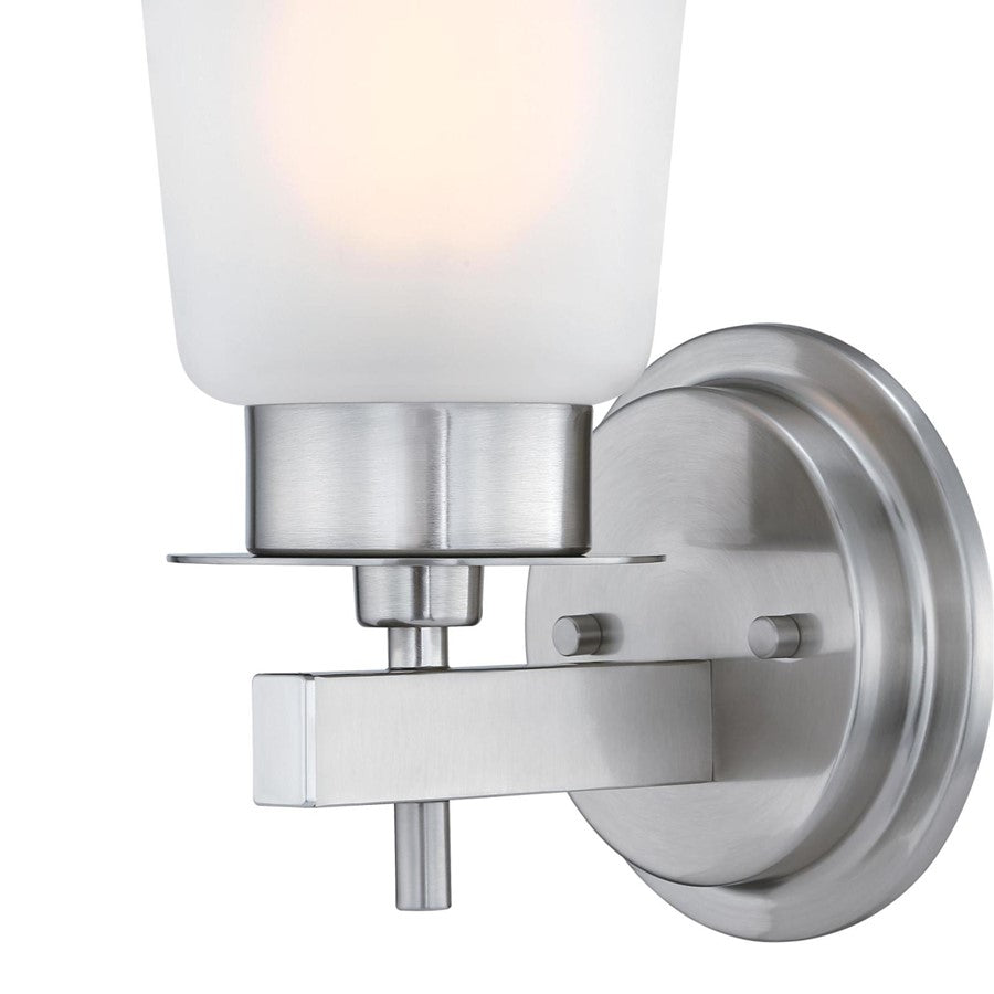 Westinghouse Reynaldo 1-Light Wall Sconce | Transitional Brushed Nickel and Frosted Glass | Bathroom & Hallway Accent | Model 6128900