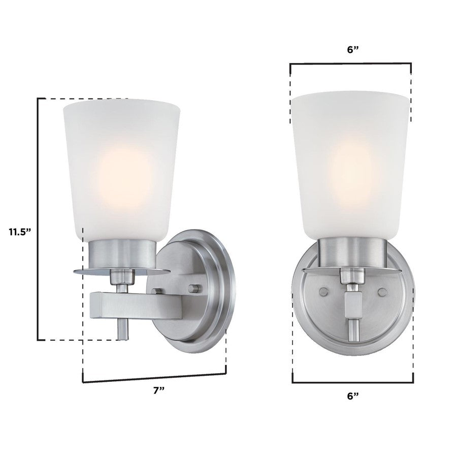 Westinghouse Reynaldo 1-Light Wall Sconce | Transitional Brushed Nickel and Frosted Glass | Bathroom & Hallway Accent | Model 6128900