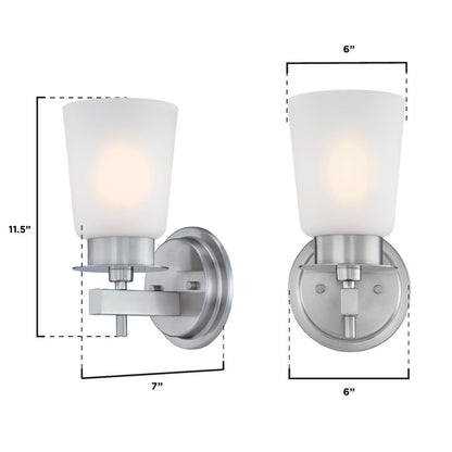 Westinghouse Reynaldo 1-Light Wall Sconce | Transitional Brushed Nickel and Frosted Glass | Bathroom & Hallway Accent | Model 6128900
