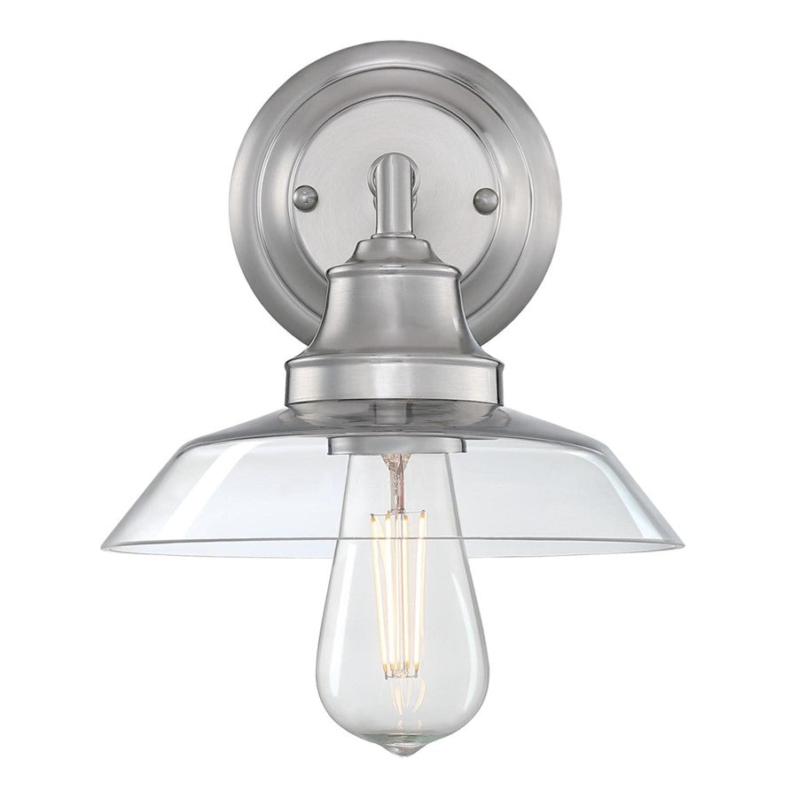 Westinghouse Iron Hill 1-Light Wall Sconce | Vintage Brushed Nickel and Clear Glass | Bathroom & Hallway Accent | 8 x 9.5 x 8 in | Model 6129100